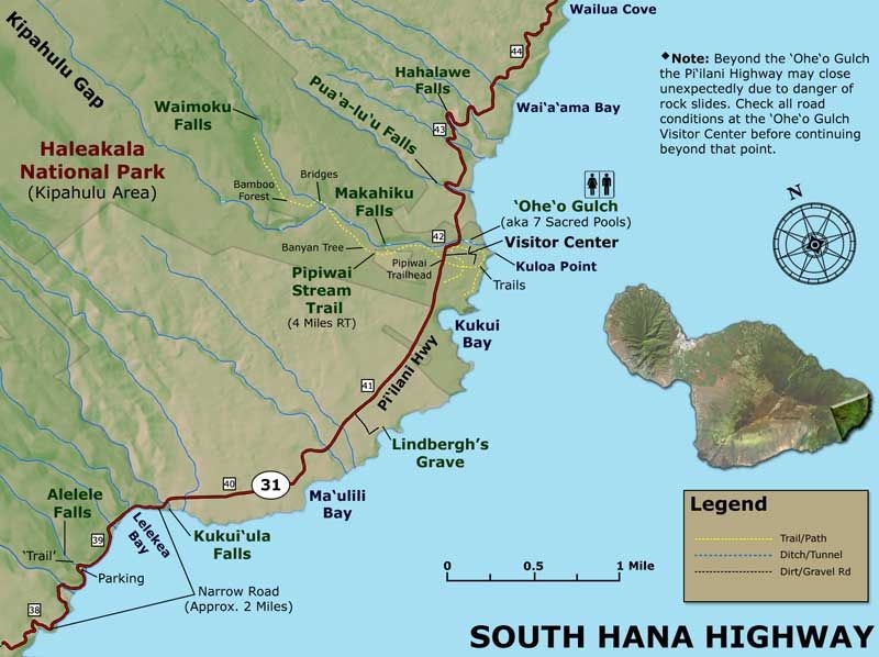 Printable Road To Hana Map With Mile Markers Calendar Productivity Hacks
