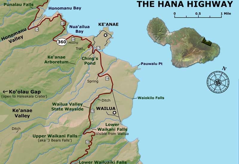 Printable Road To Hana Map With Mile Markers Calendar Productivity Hacks