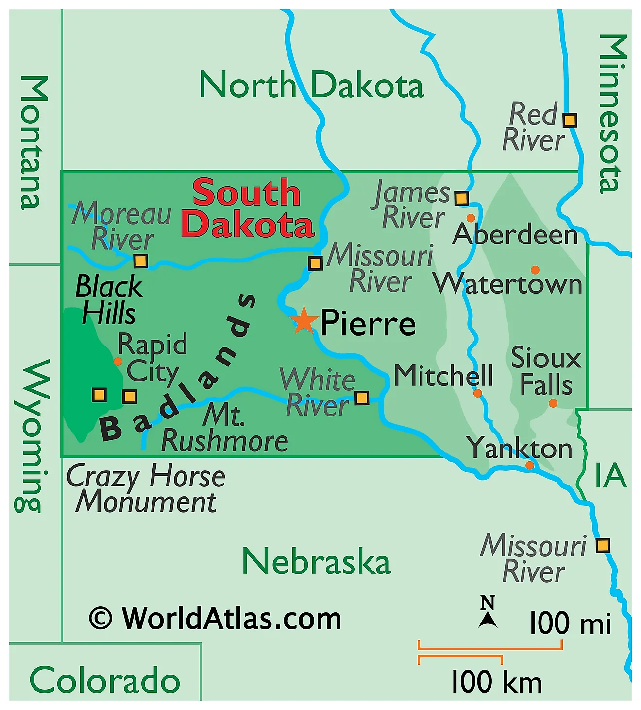 Printable South Dakota Map
