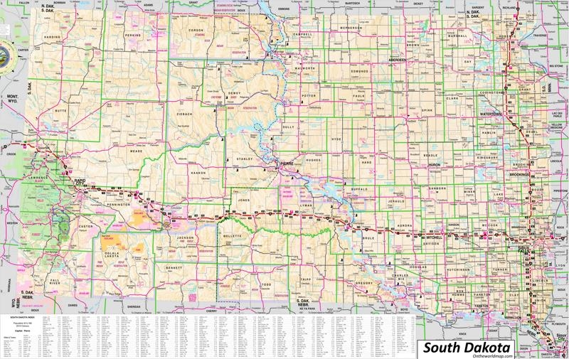 Printable South Dakota Map Of Attractions