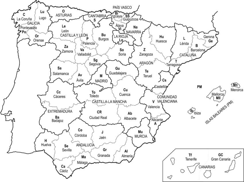 Printable Spain Map Political Free Download And Print For You