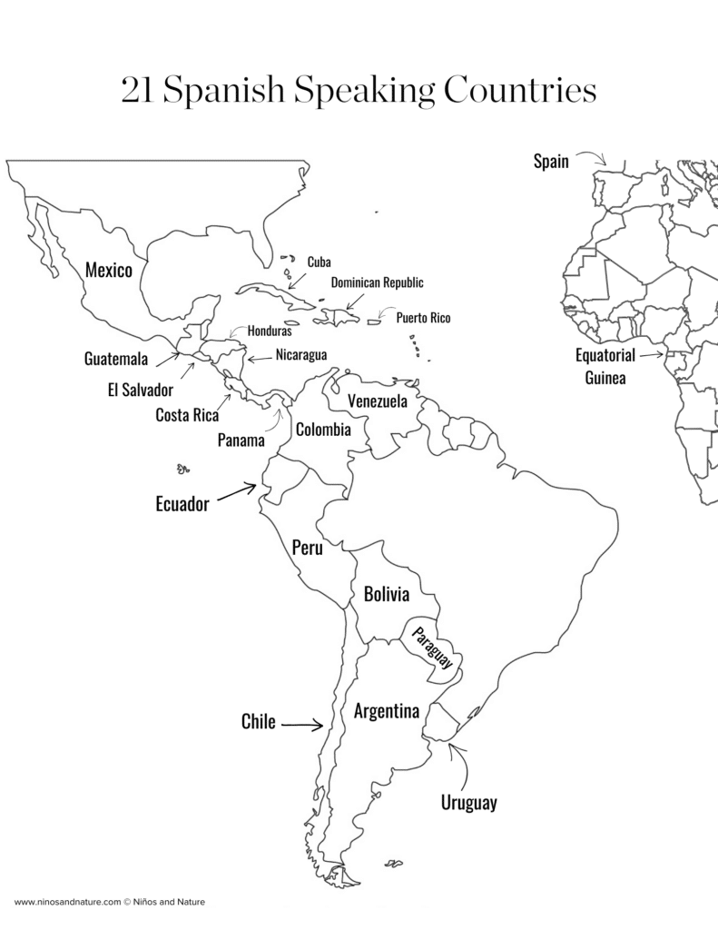 Printable Spanish Speaking Countries Map