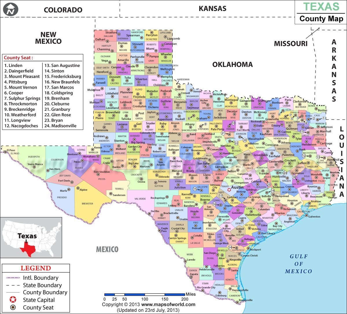 Printable Texas County Map With Cities