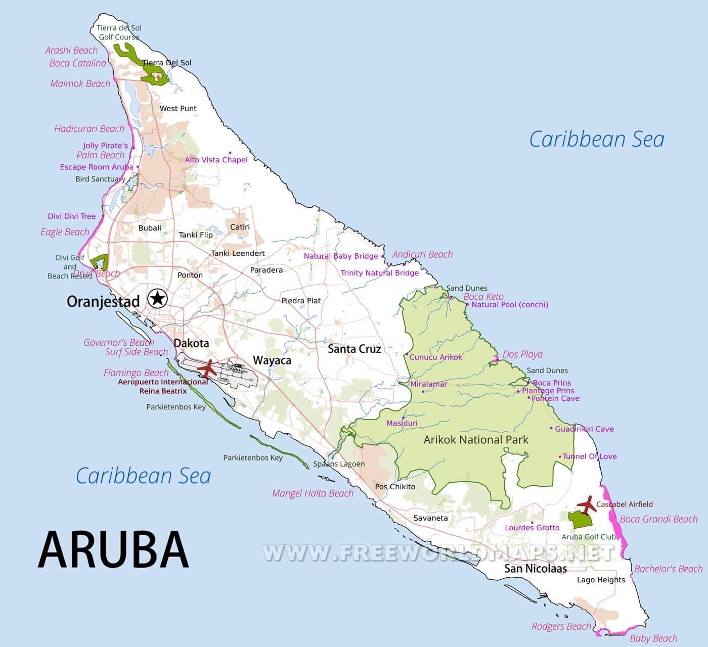 Printable Tourist Map Of Aruba Free Printable Maps