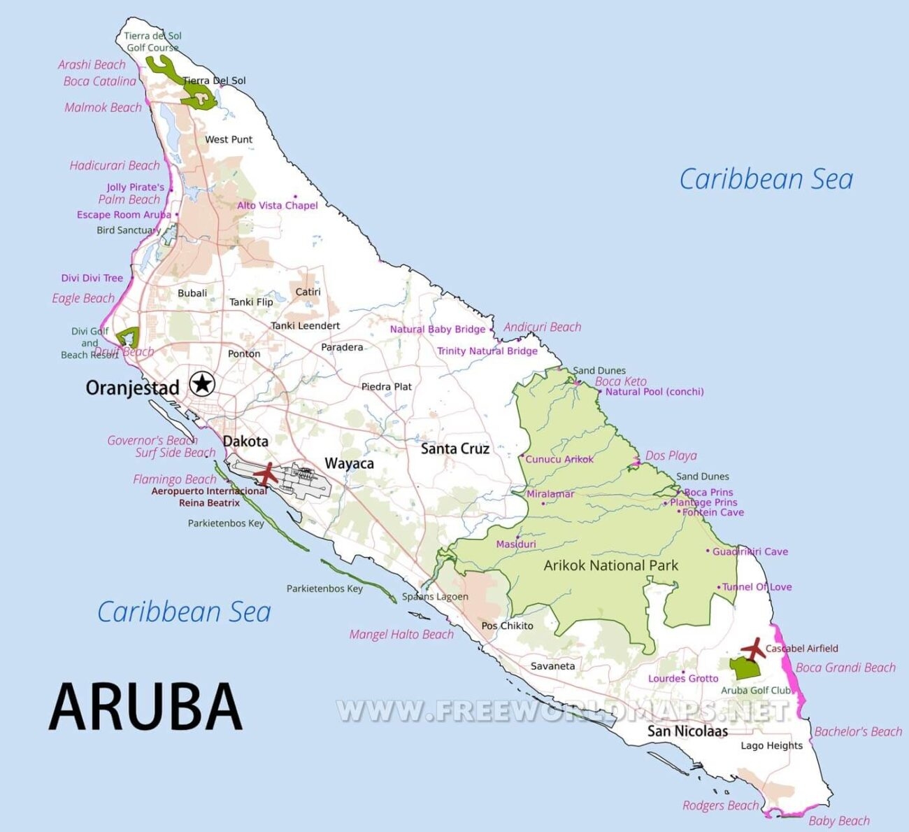 Printable Tourist Map Of Aruba Free Printable Maps