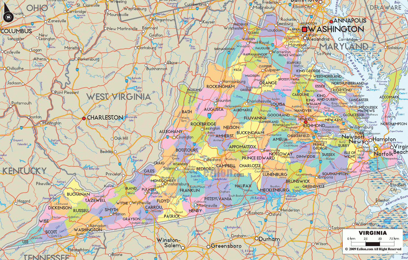 Printable Virginia County Map