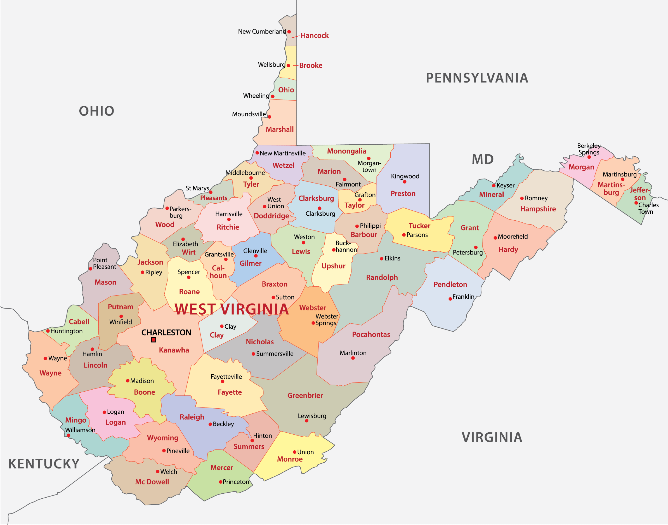 Printable West Virginia County Map