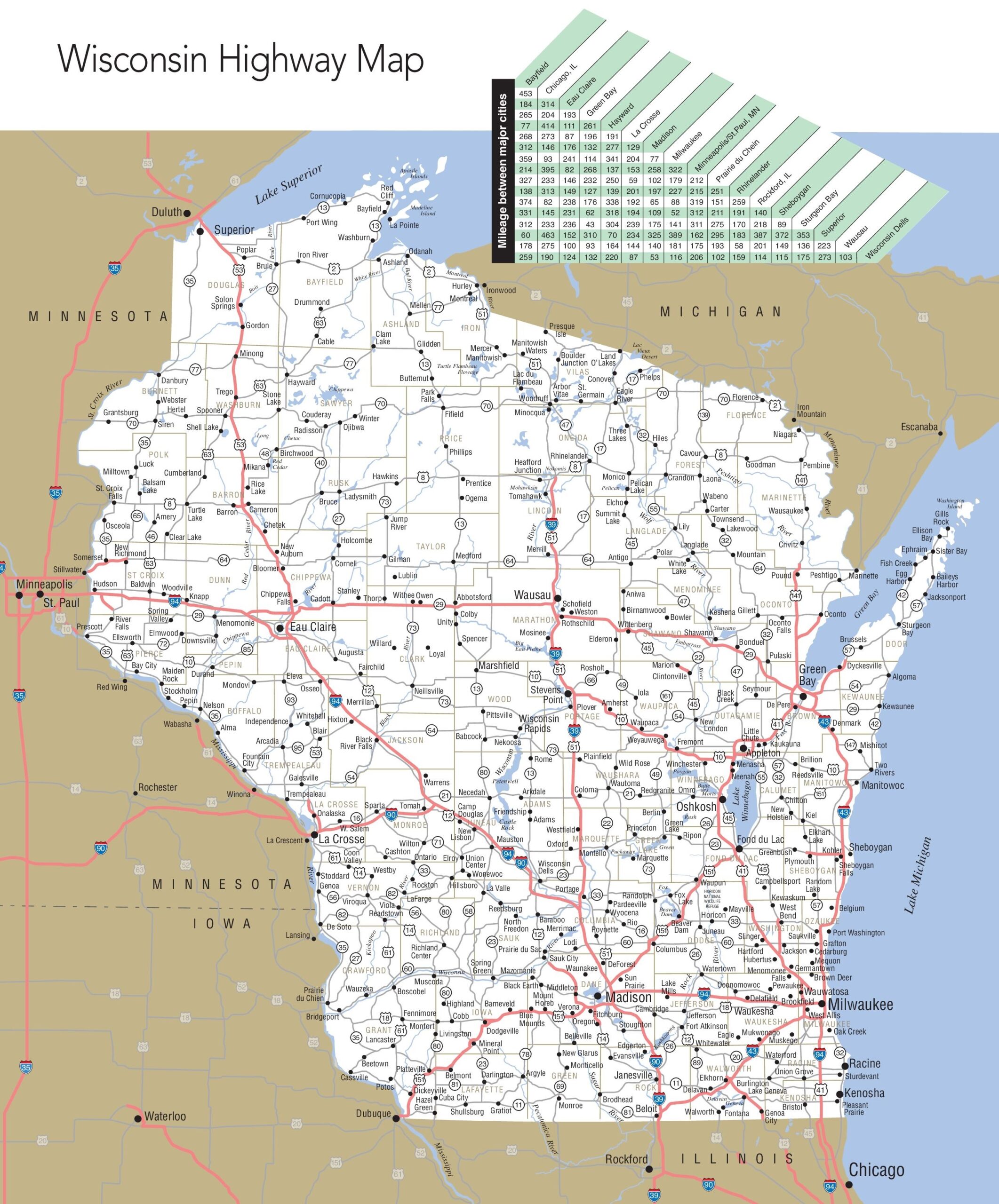 Printable Wisconsin Map