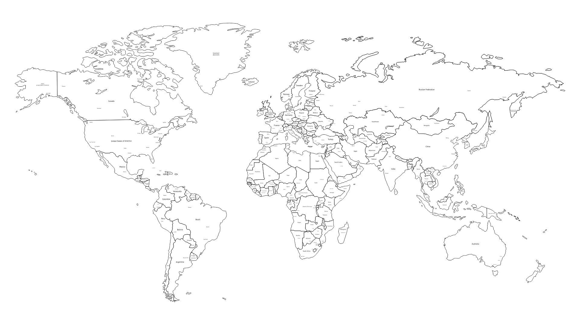 Printable World Map In Black And White