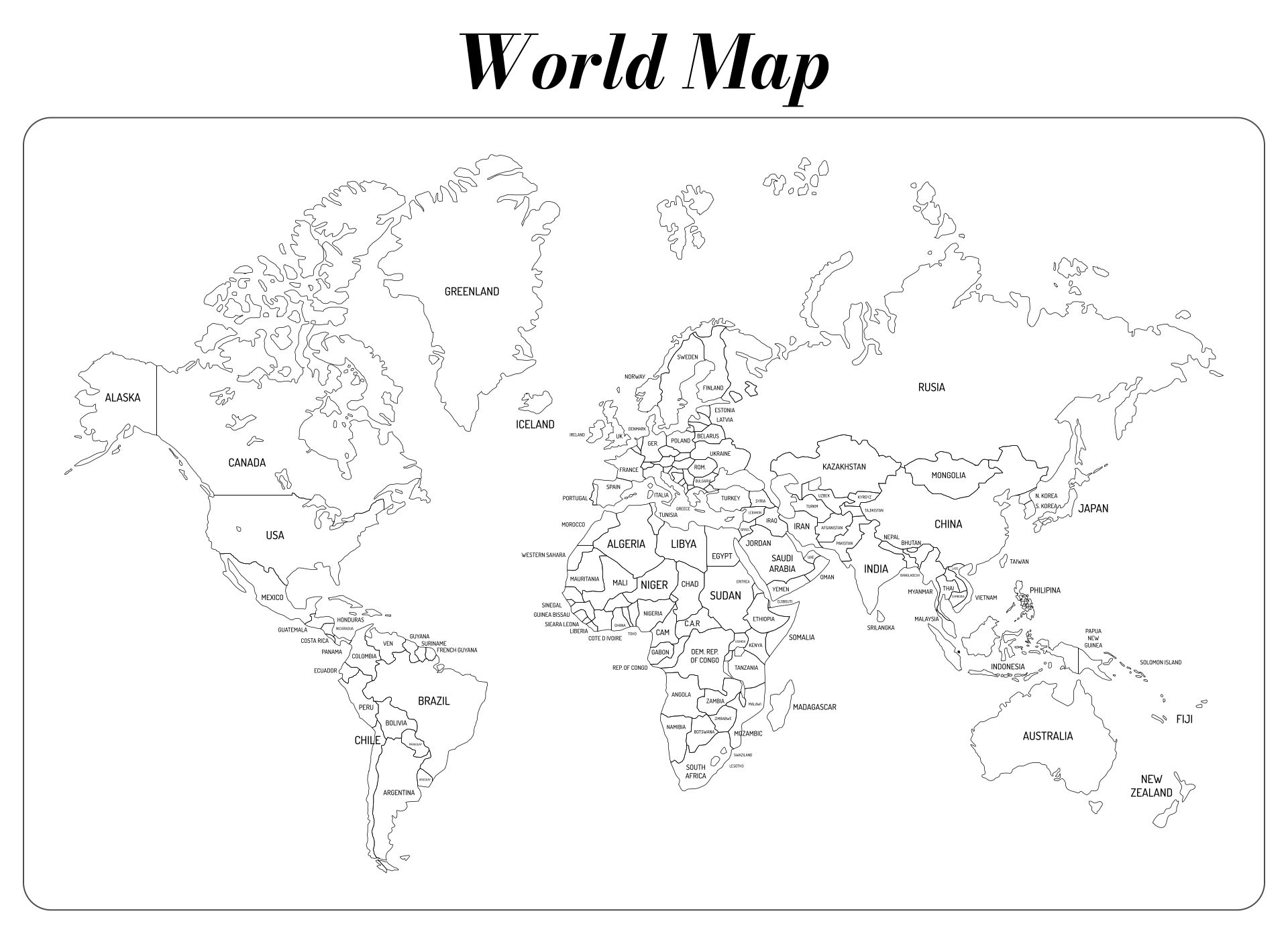 Printable World Map With Countries Labeled