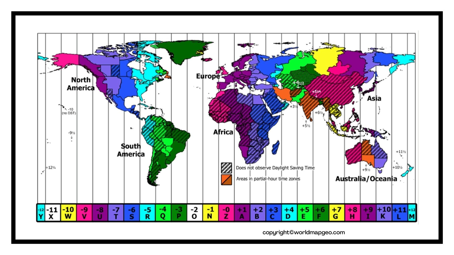 Printable World Map With Time Zones