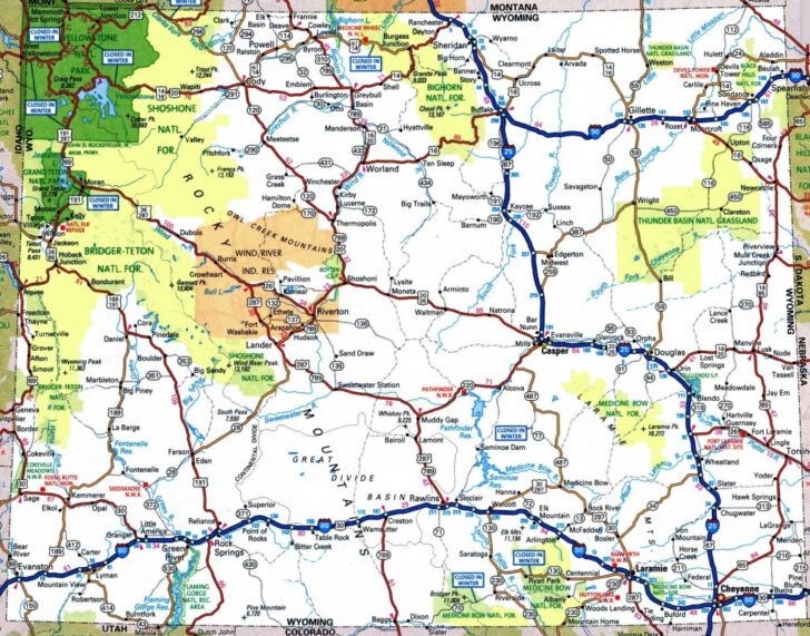 Road Map Of Wyoming With Cities Wyoming State Map Printable Adams
