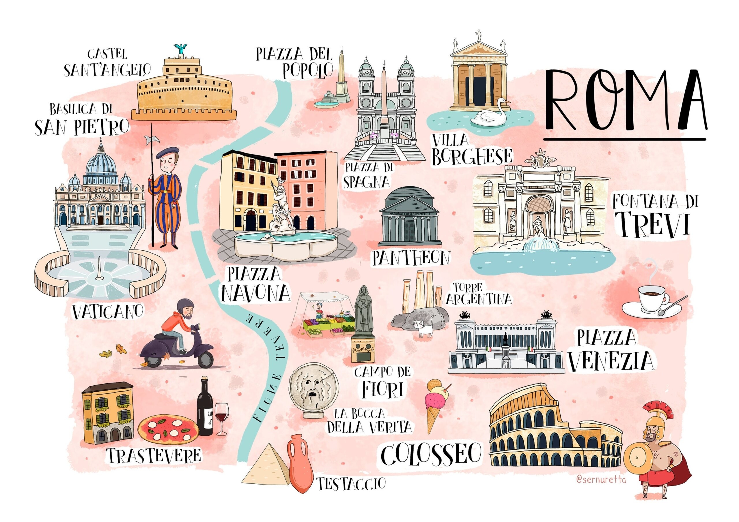 Rome Map Attractions Printable Free Printable Map