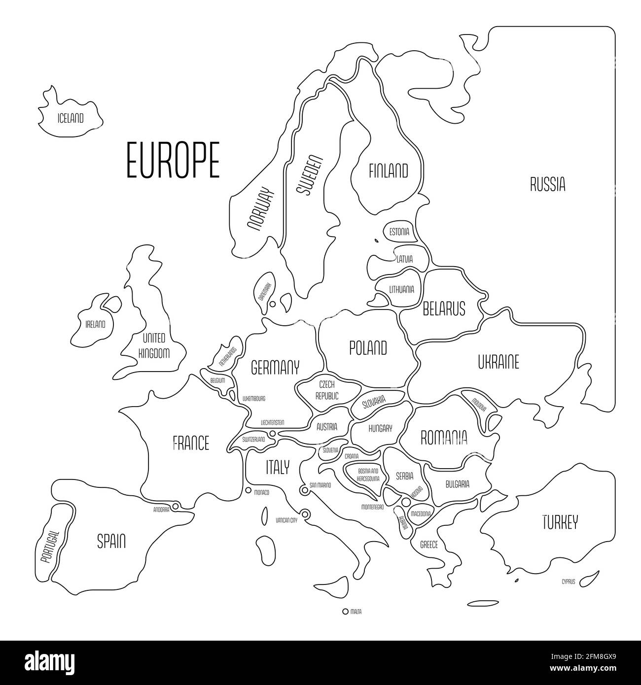Simple Printable Map Europe