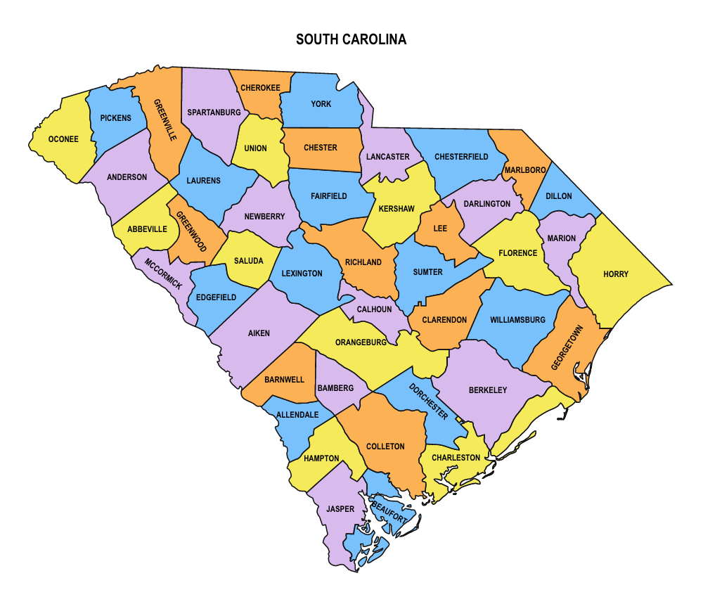 South Carolina County Map Printable