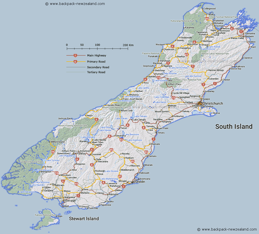 South Island New Zealand Map Printable