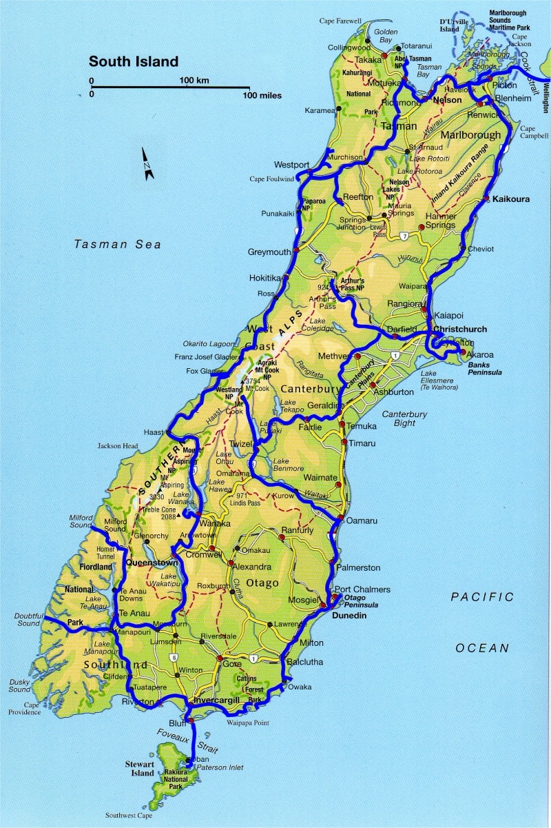 South Island New Zealand Map Printable