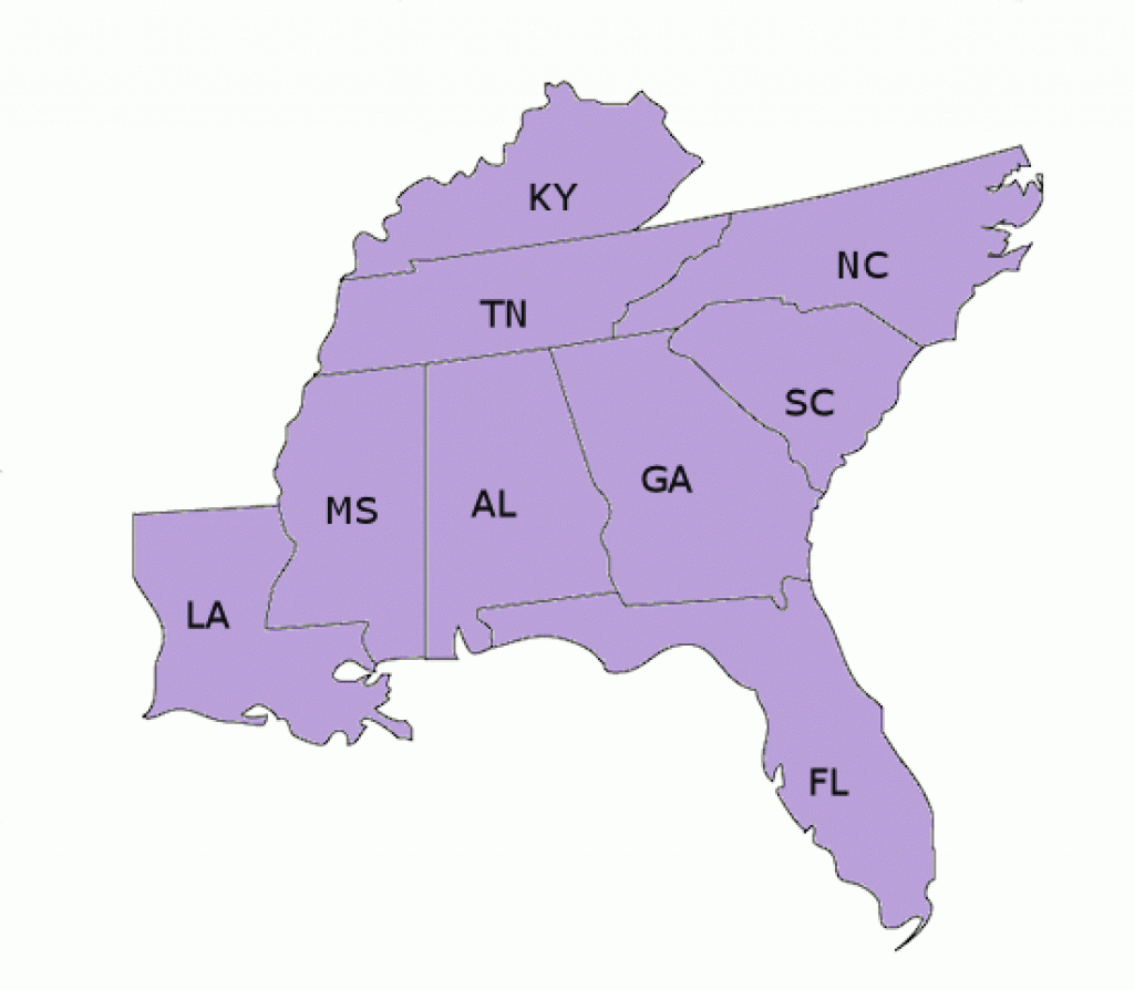 Southeast Region Printable Map