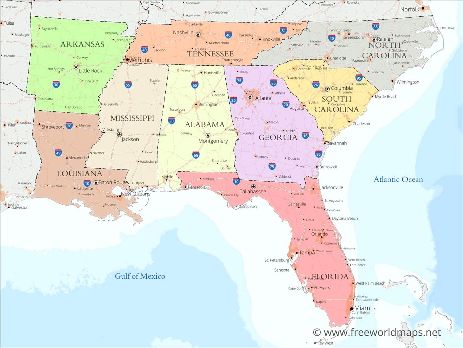 Southeast Region Printable Map