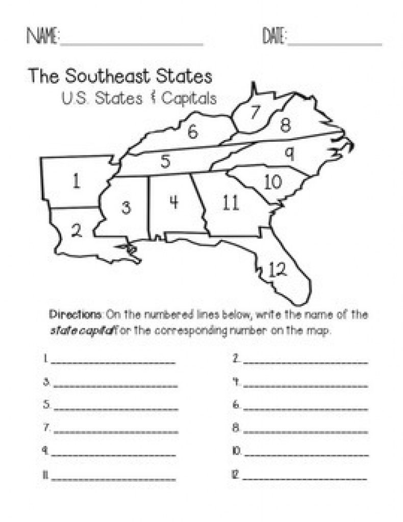Southeast Region States And Capitals Quiz Packfaith And Fourth Within 