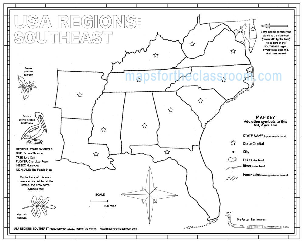 Southeast Region States Map Printable