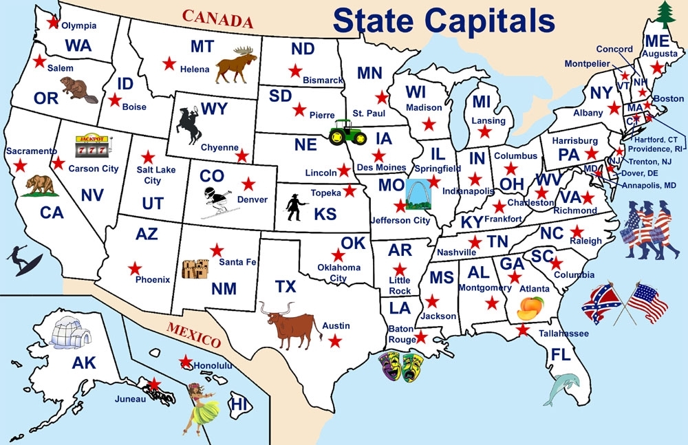 State Capitals Map Printable