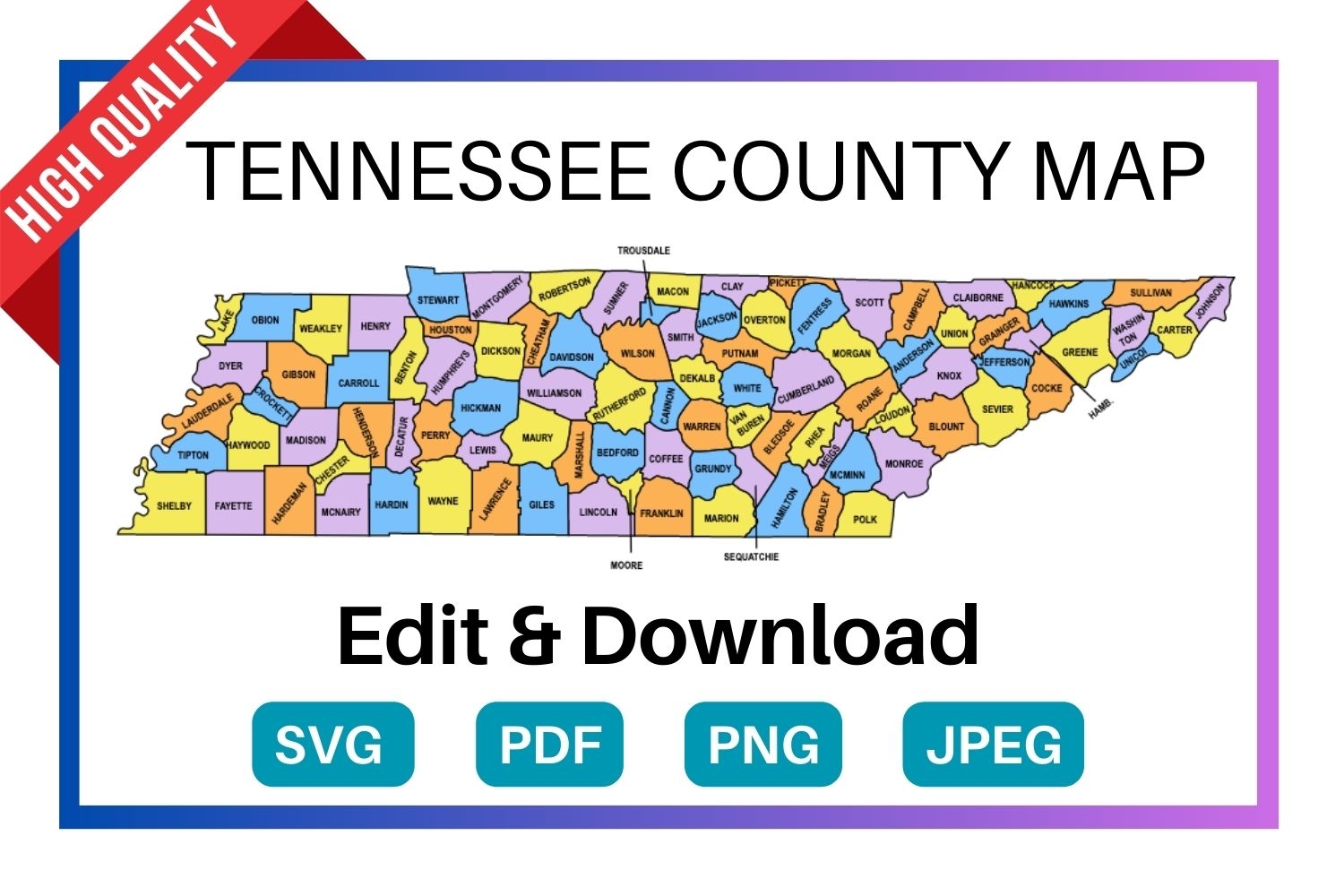 Tennessee Printable Map