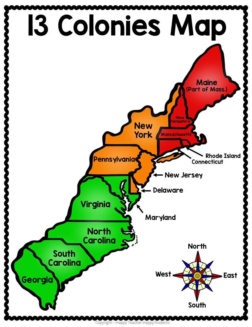 Thirteen Colonies Blank Map Printable