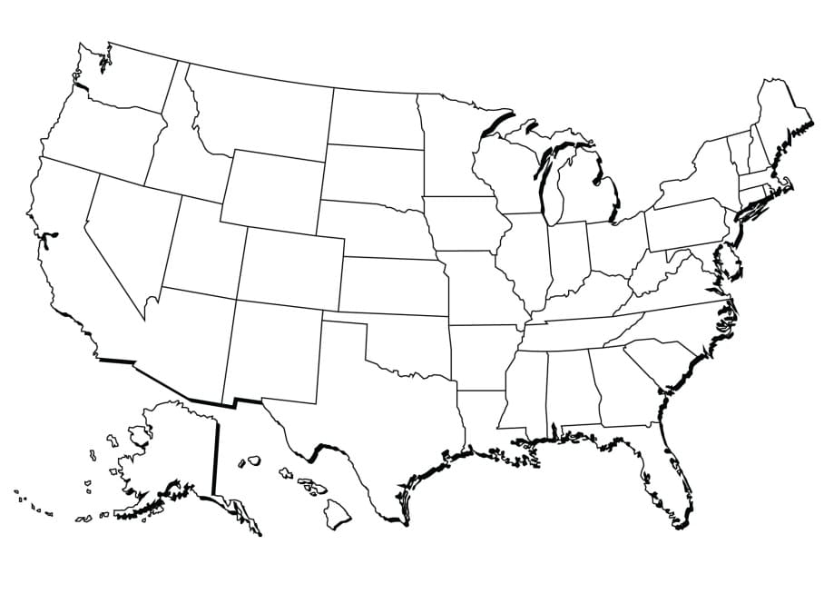 United States Map Coloring Page Printable