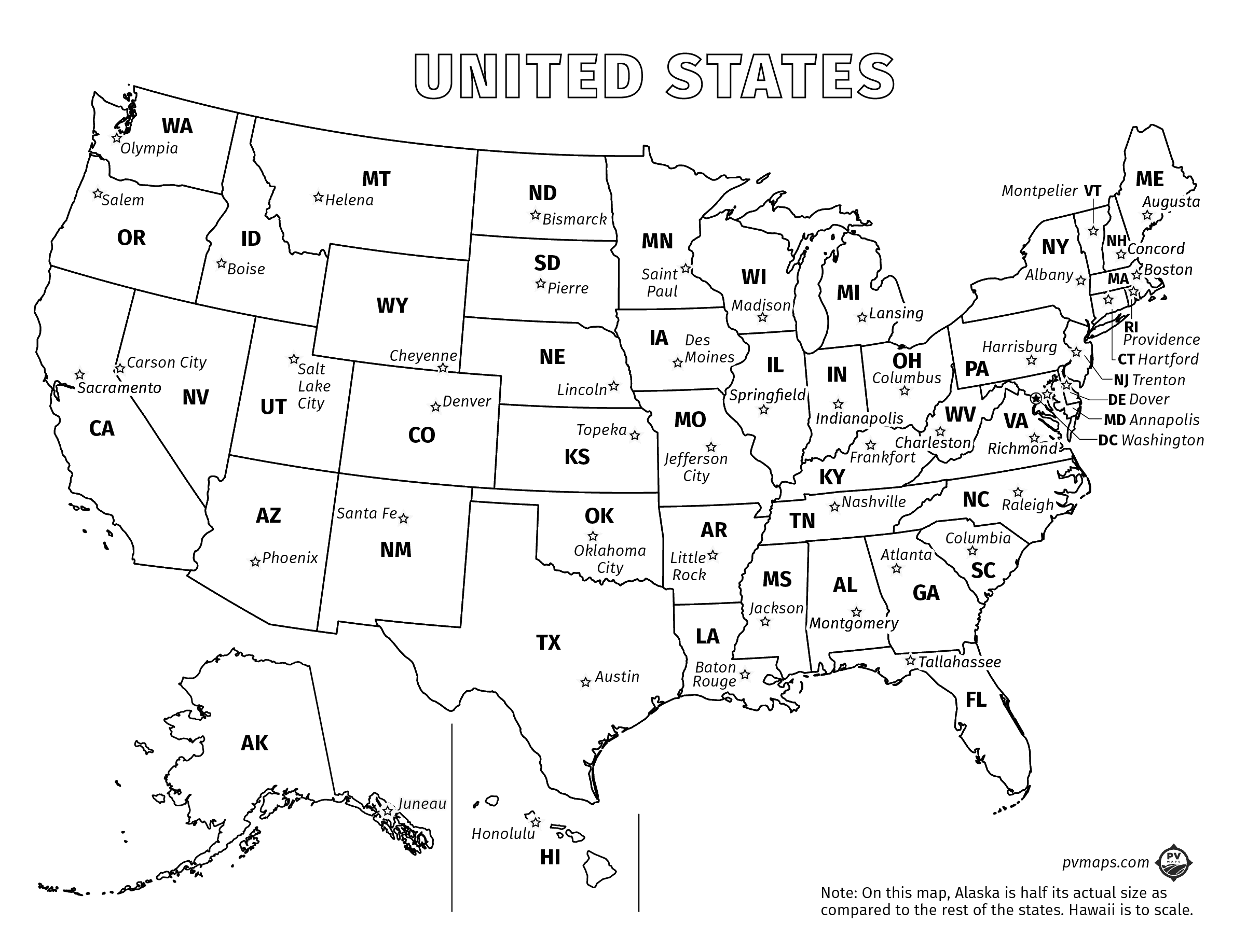 United States Map With Capitals Printable