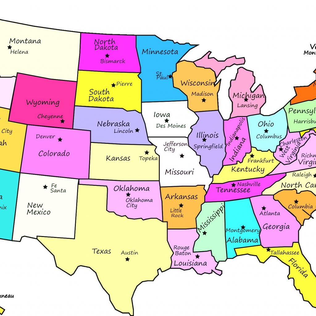 United States Map With Names Printable