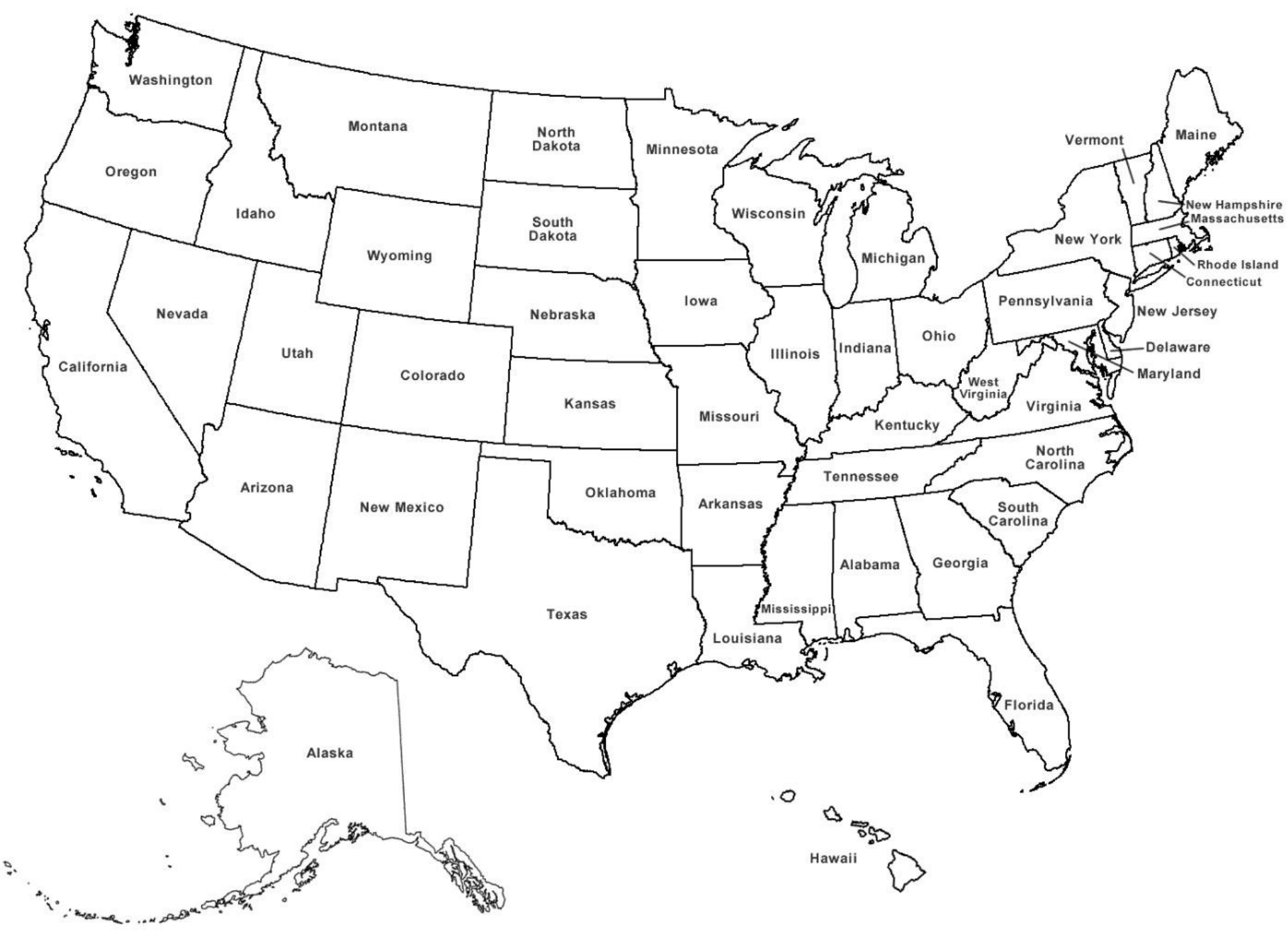 United States Printable Map With State Names