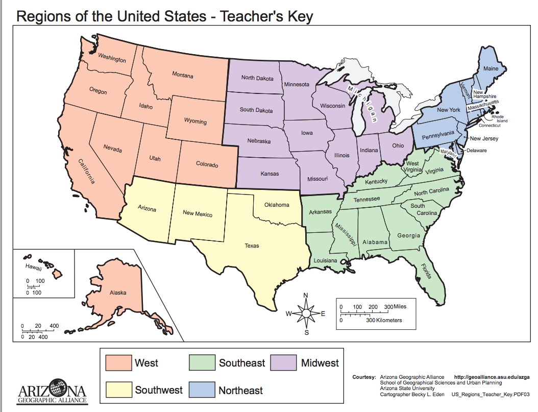 United States Regions Map Printable