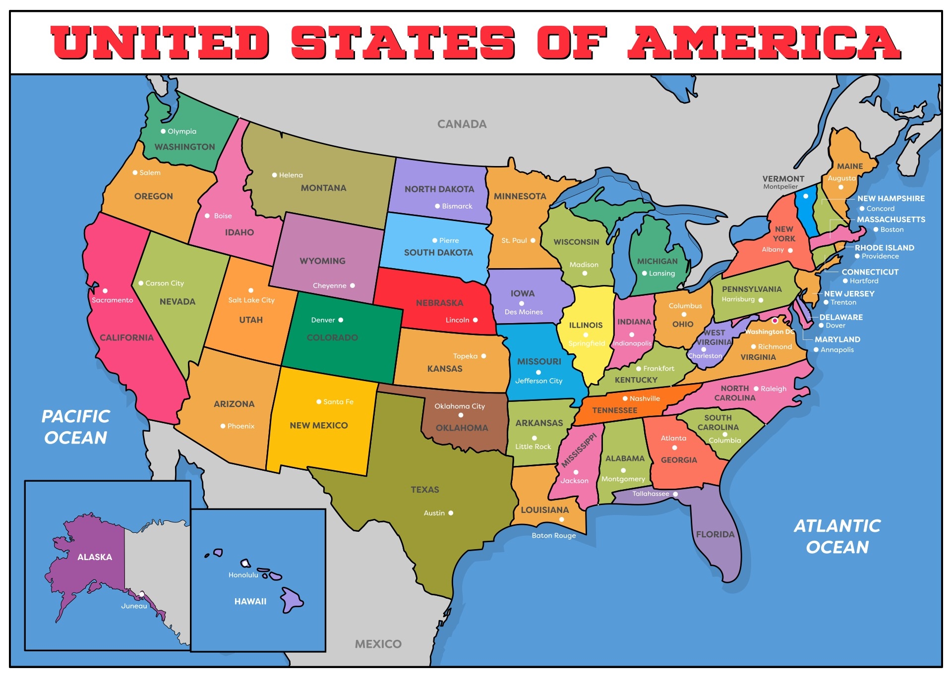 Us Map With Capitals Printable Capitals States Printable List Map Of States