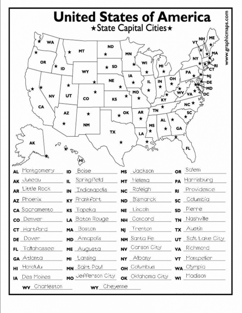 Us Map With Capitals Printable Capitals States Printable List Map Of States