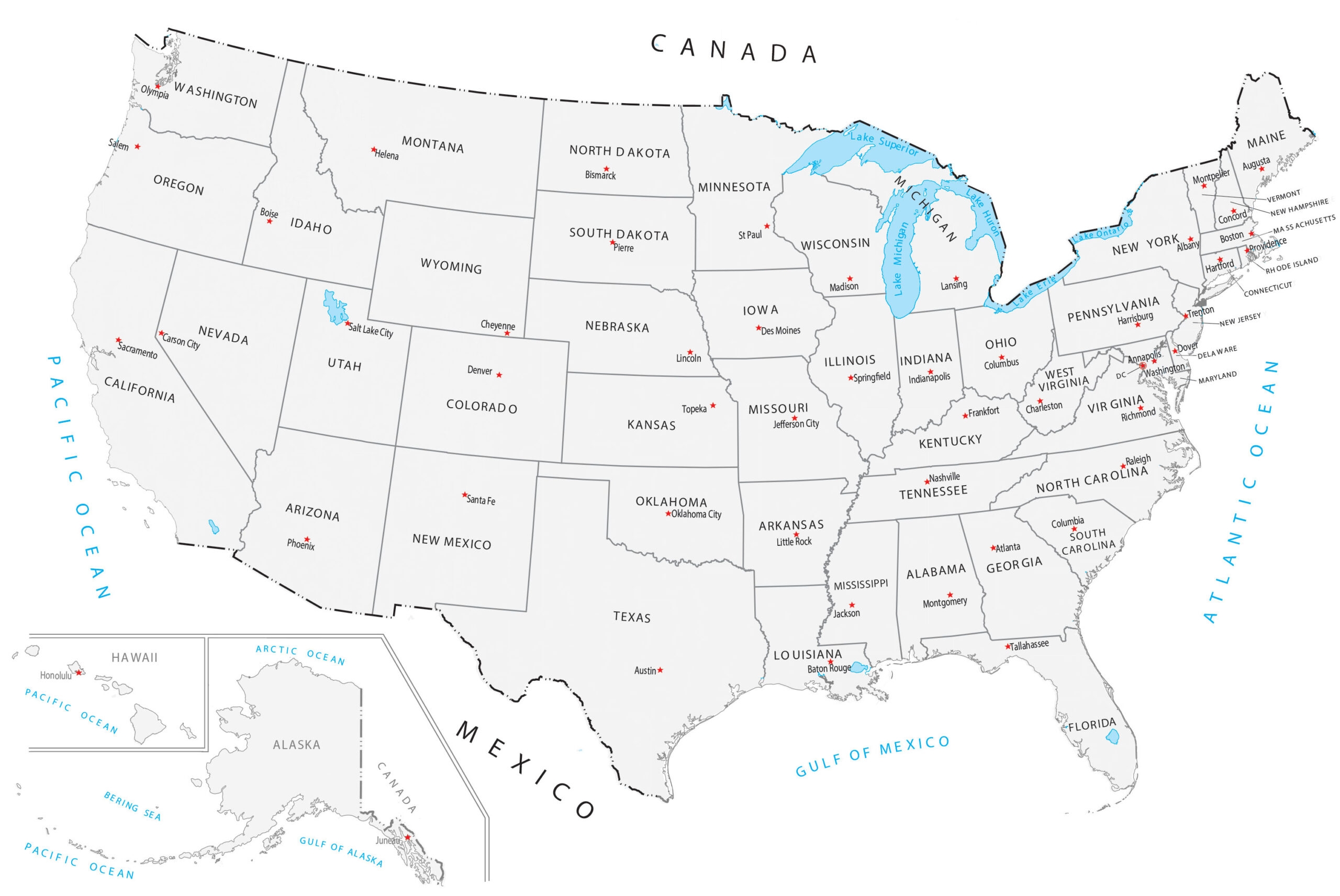 USA Map With States And Capitals Printable