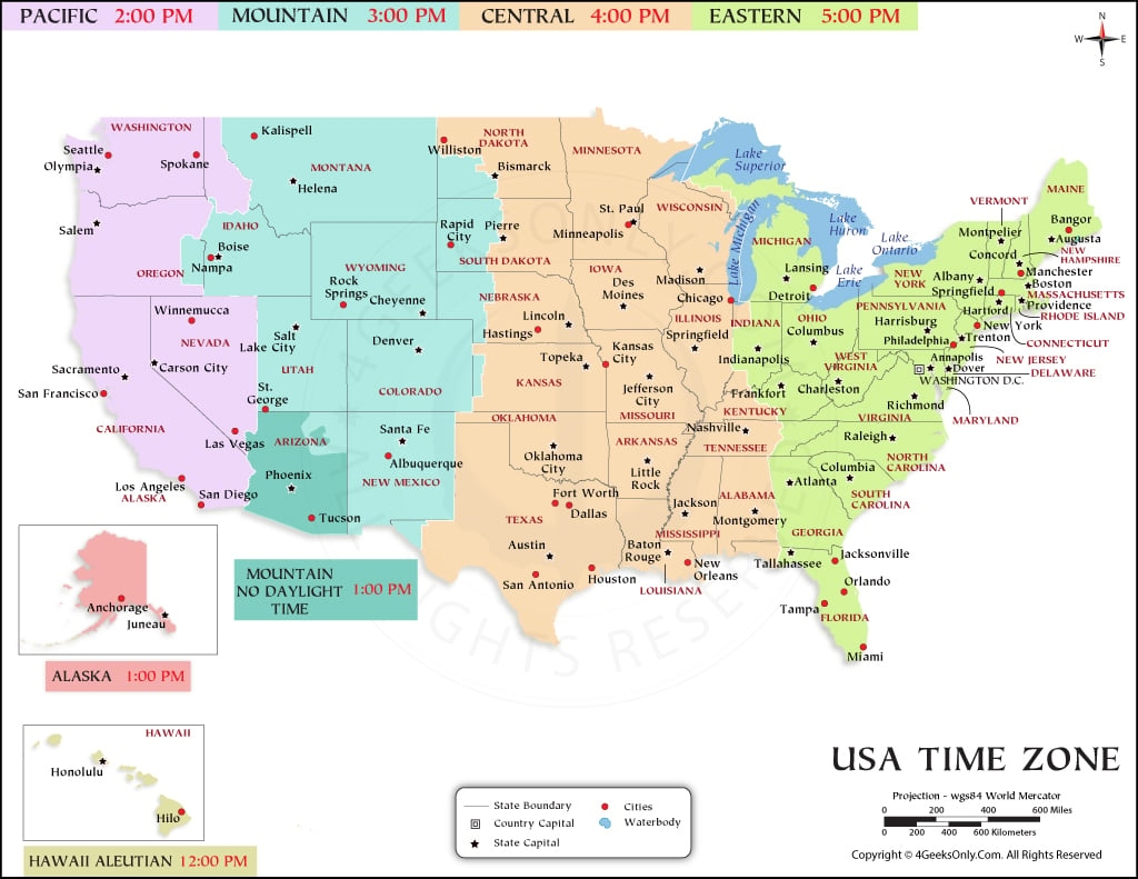 Usa Time Zone Map Us Time Zone Map Time Zones Usa Map Of Usa Time