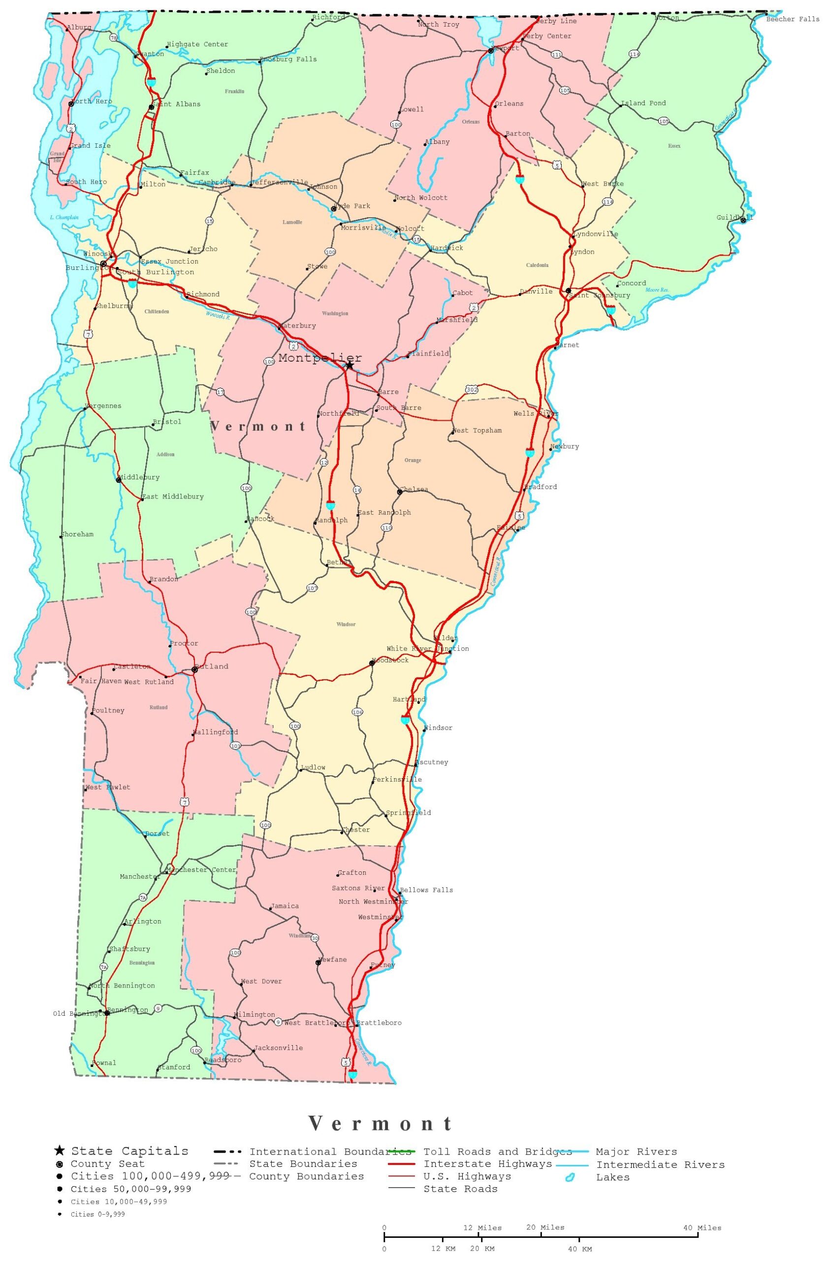 Vermont Printable Map Vermont Printable Map