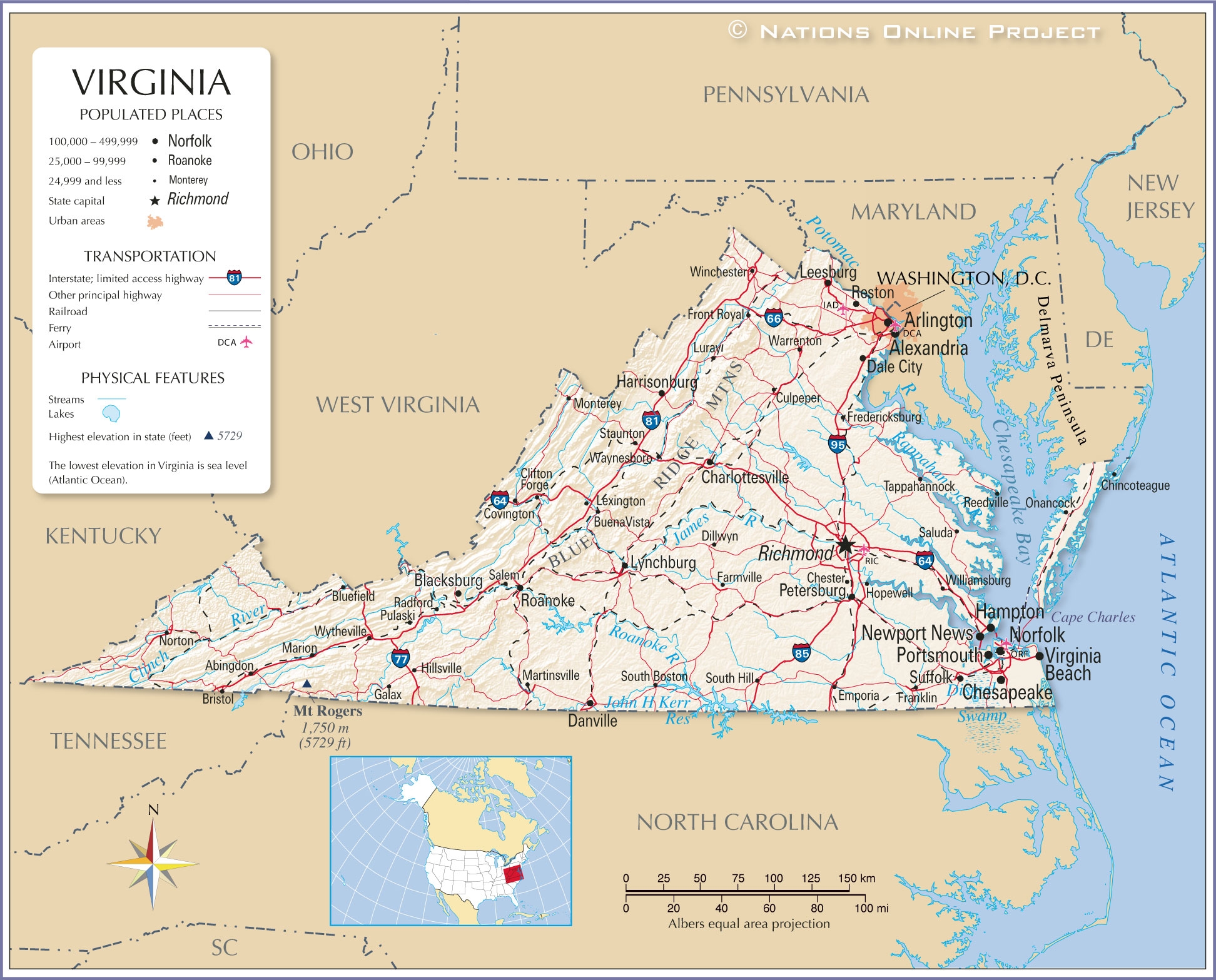 Virginia Cities Map Printable Full Page Virginia Map