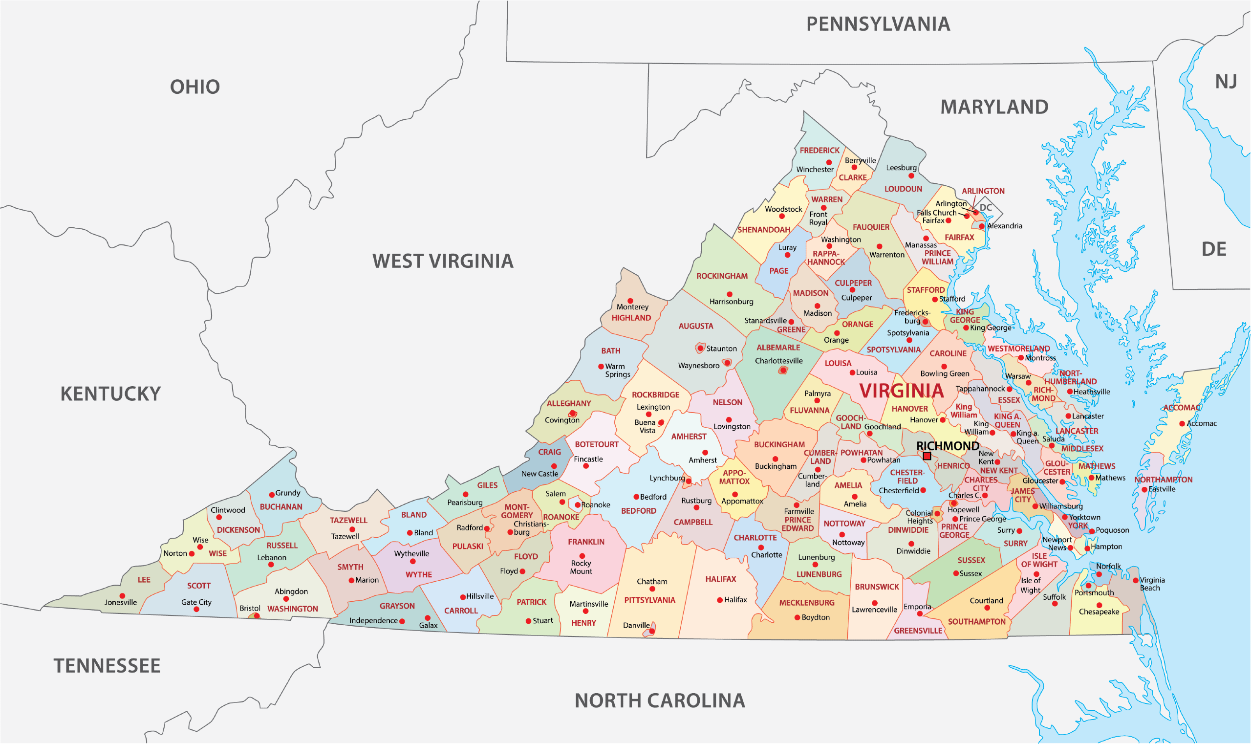 Virginia County Map Printable