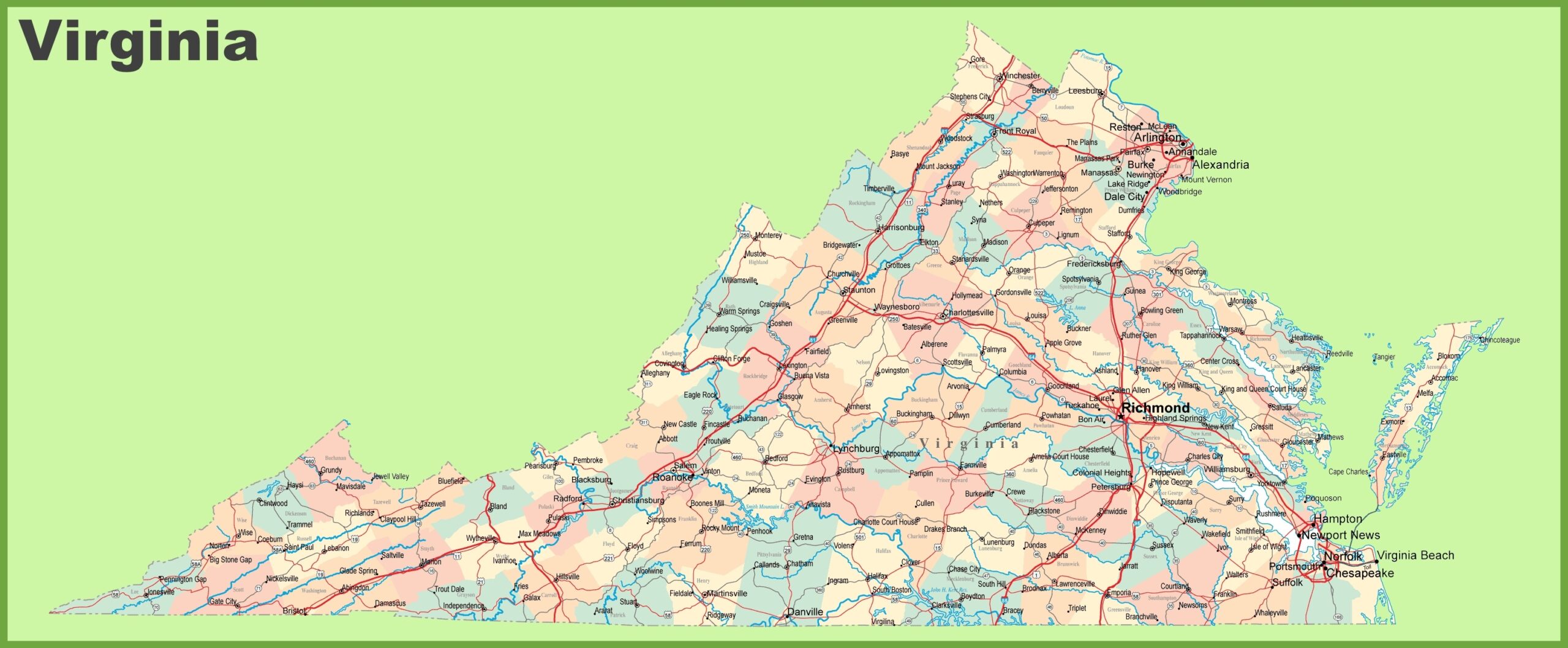 Virginia State Map Printable