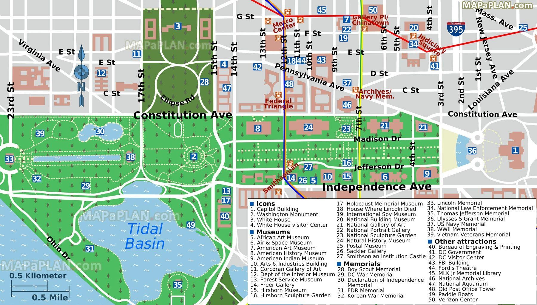 Washington Dc Map Of Attractions Printable Map