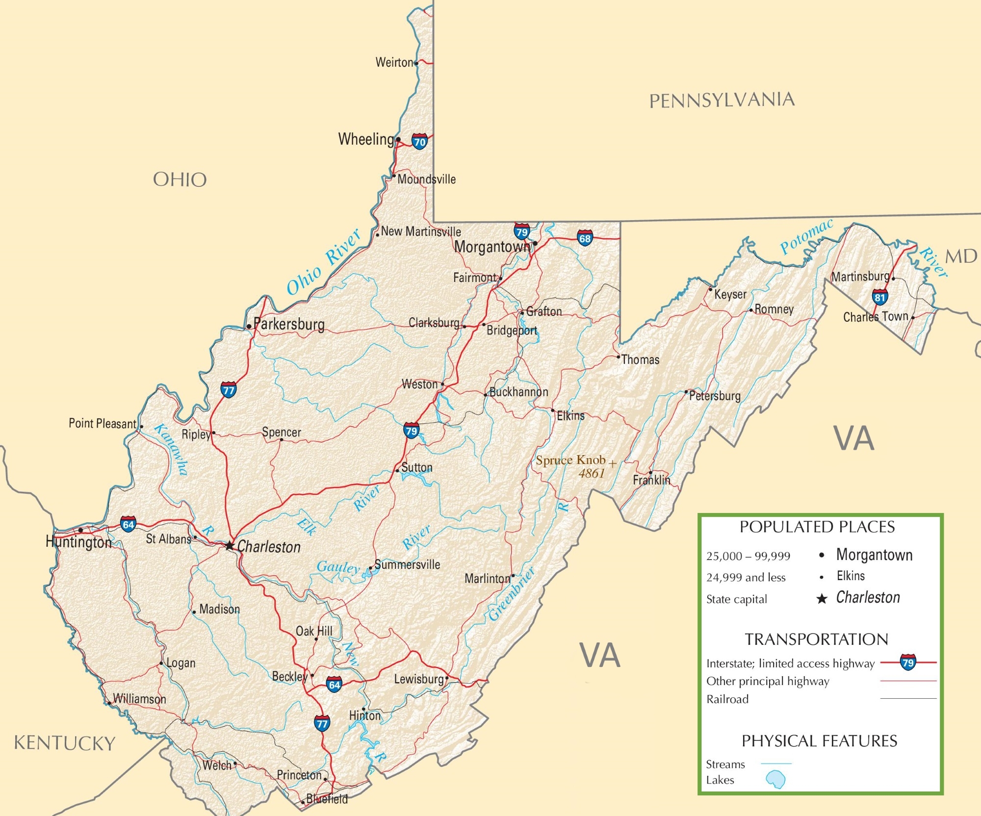 West Virginia Printable Map