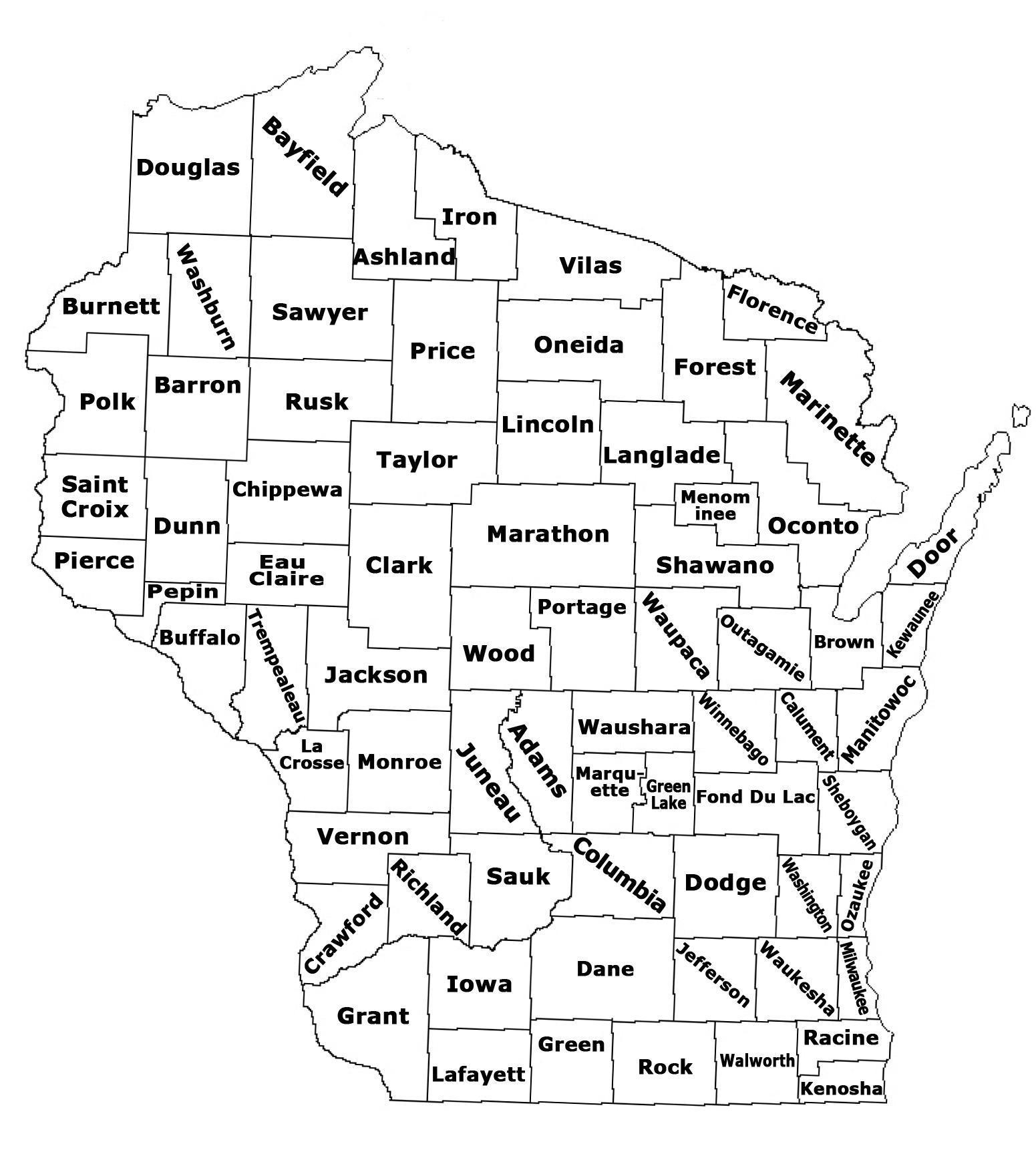 Wisconsin Counties Map Printable