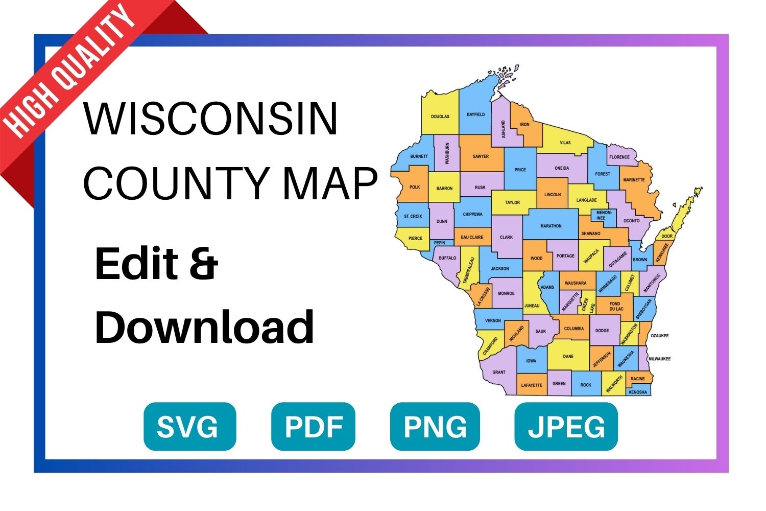 Wisconsin Counties Map Printable