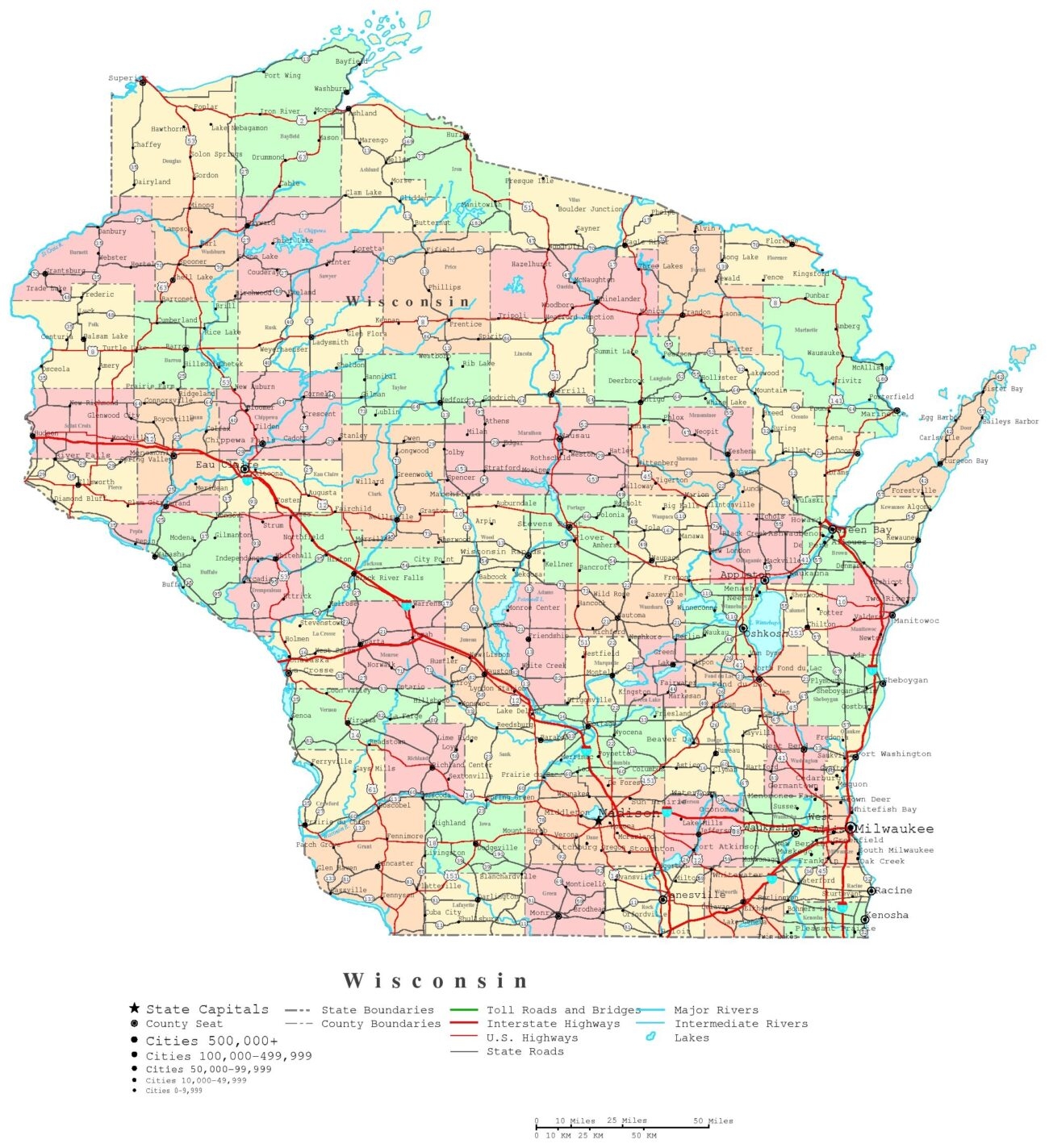 Wisconsin Printable Map Free Printable Maps