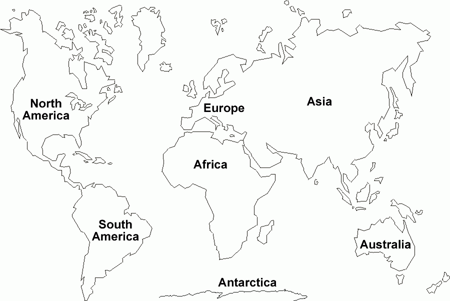 World Map Continents Outline Printable