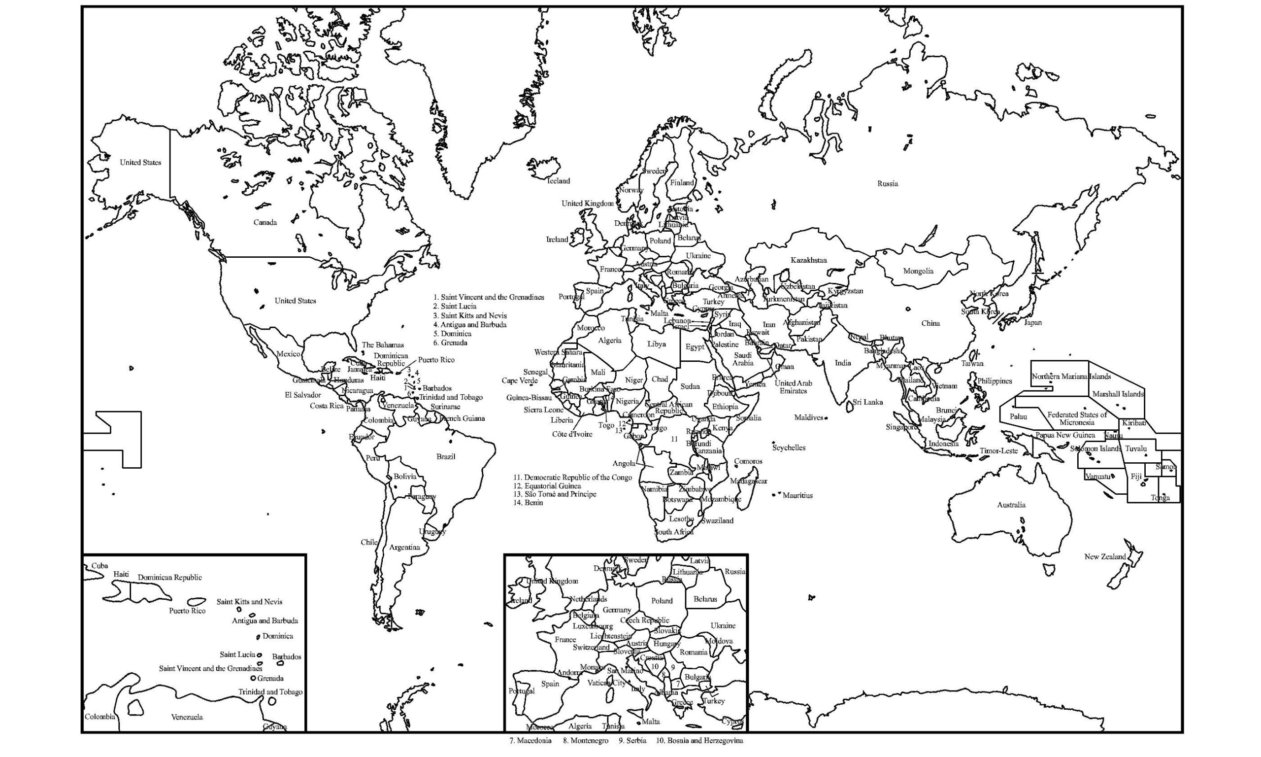 World Map Labeled Black And White
