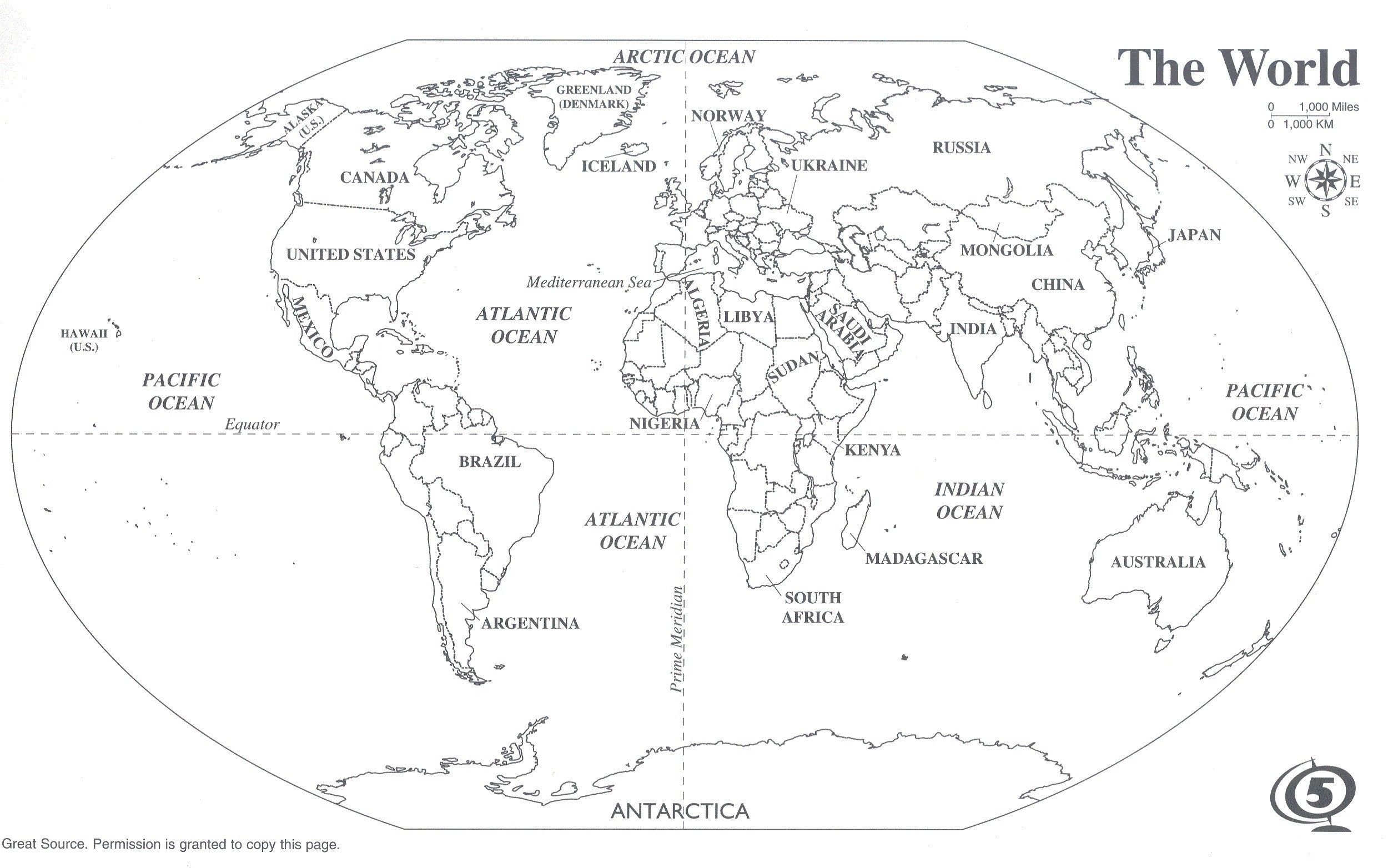 World Map Labeled Black And White