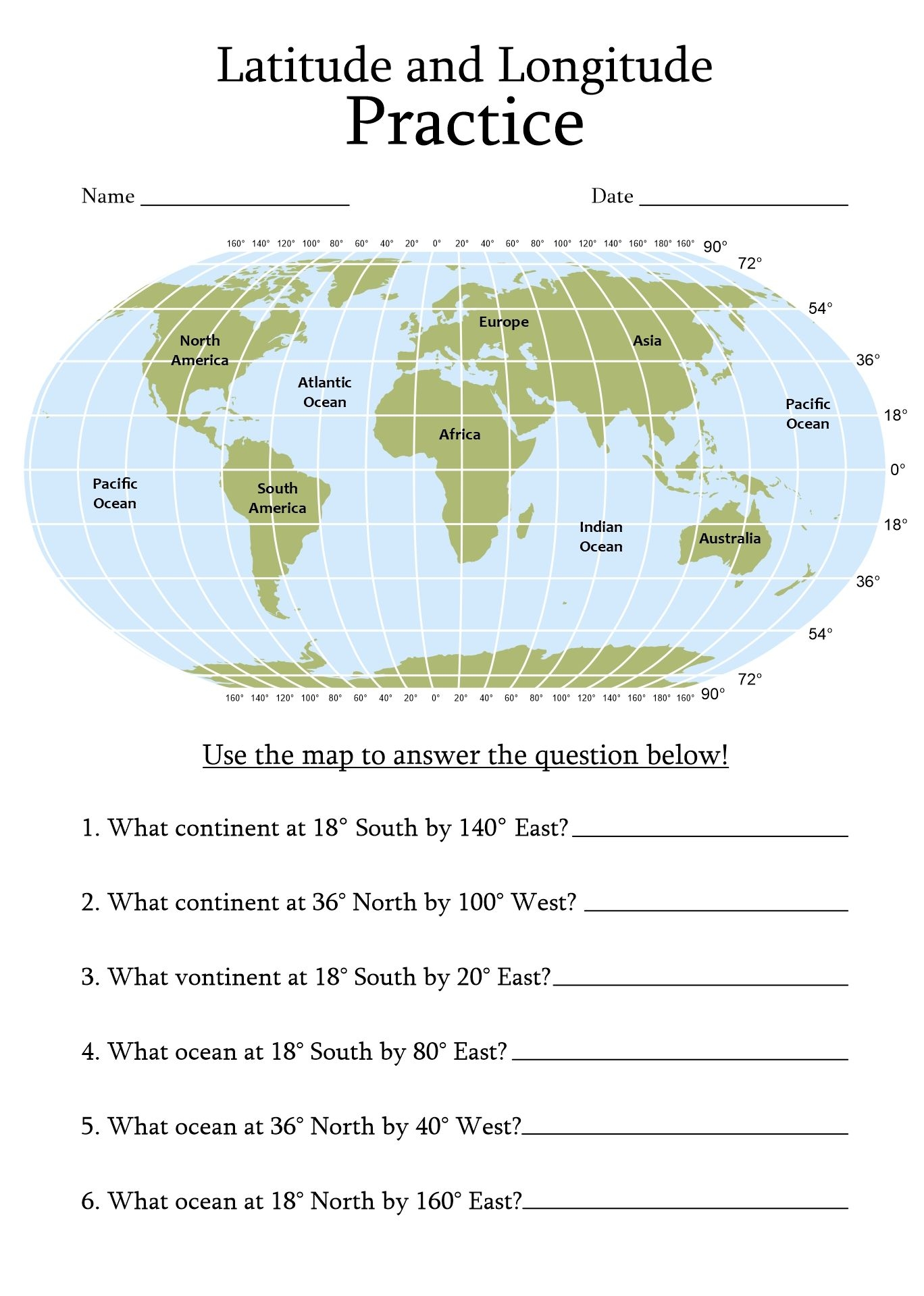 World Map Latitude And Longitude Worksheet Map Worksheets Latitude 